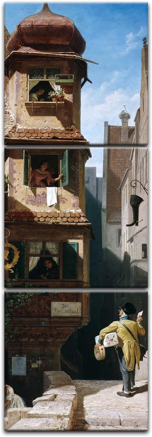 Bilderdepot24 Bild auf Leinwand | Carl Spitzweg Der Briefbote im Rosenthal in 40x120 cm mehrteilig a
