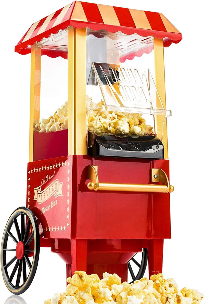 Gadgy Popcorn Maschine | Retro Popcorn Maker | Heissluft Ohne Fett Fettfrei Ölfrei & Zuckerwattemasc