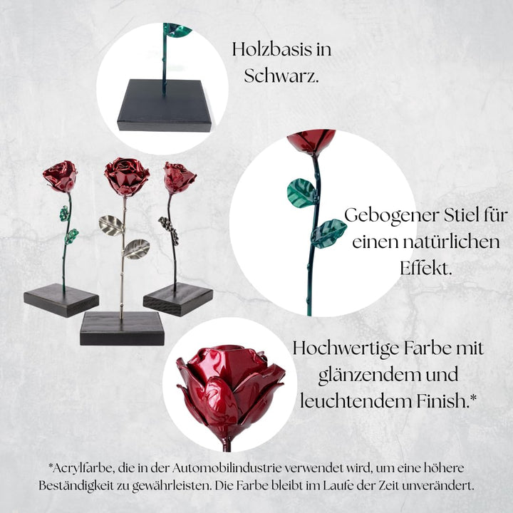 Forging Art Bcn® Ewige schmiedeeiserne Rose mit Holzsockel mit personalisierter Gravur - Handgeschmi