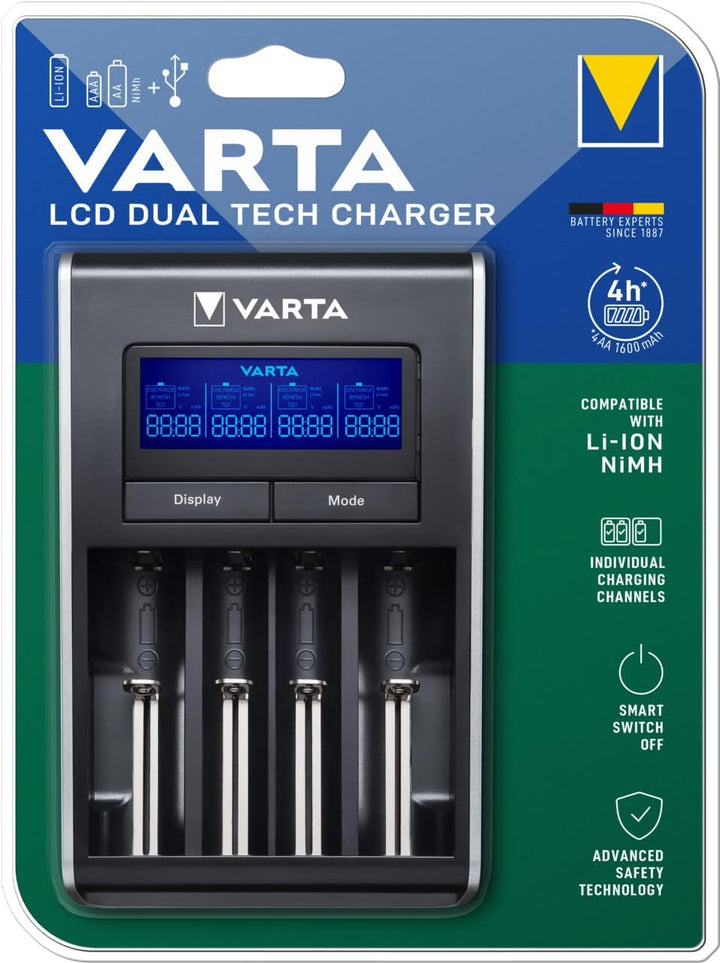 VARTA Akku Ladegerät, Batterieladegerät für AA/AAA, Dual Tech Charger, 4 Lademodi, Temperaturkontrol