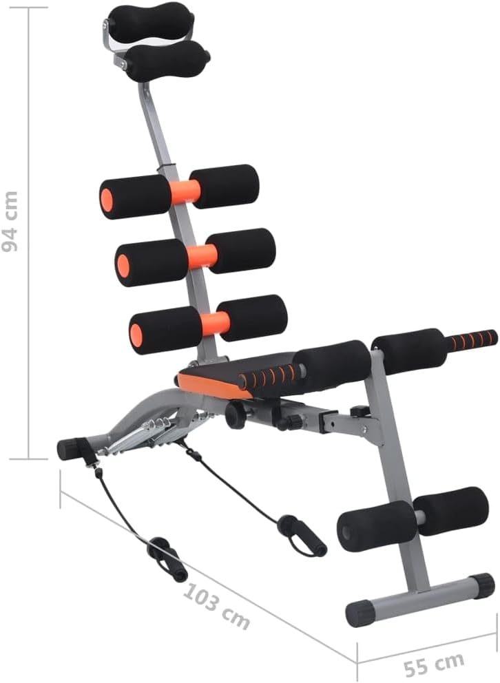 vidaXL Bauchtrainer in L-Form mit Elastischen Bändern Verstellbare Rückenlehne Rückentrainer Bauchmu