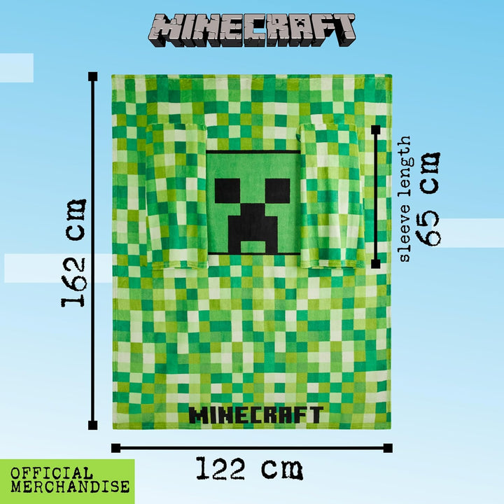 Minecraft Decke mit Ärmeln für Jungen - Decke zum Anziehen für Kinder und Teenager - Onesize Decke m