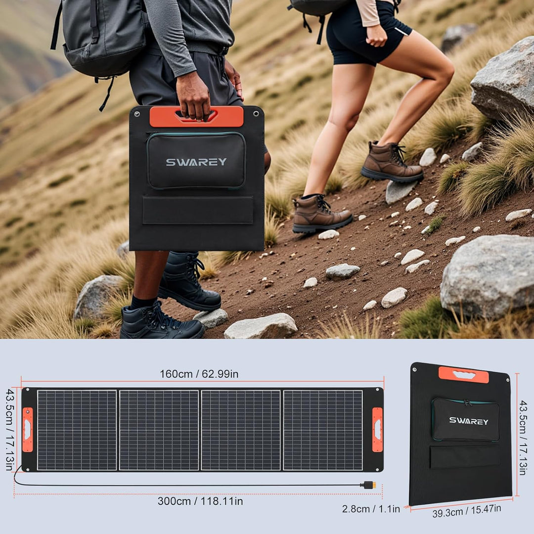 100W Faltbarer Solarpanel, Tragbares Monokristalliner Solarmodul mit Schnellladefunktion USB-C PD 60