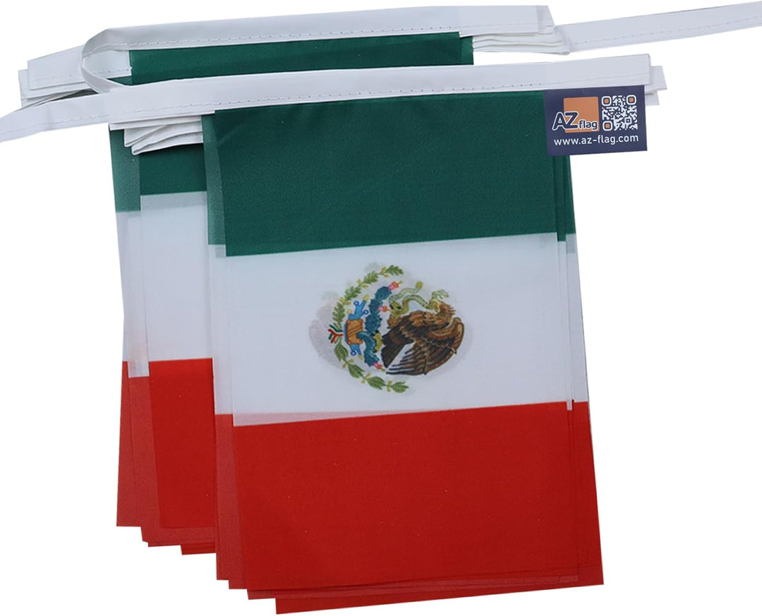 AZ FLAG FAHNENKETTE MEXIKO 12 Meter mit 20 flaggen 45x30cm- MEXIKANISCHE Girlande Flaggenkette 30 x