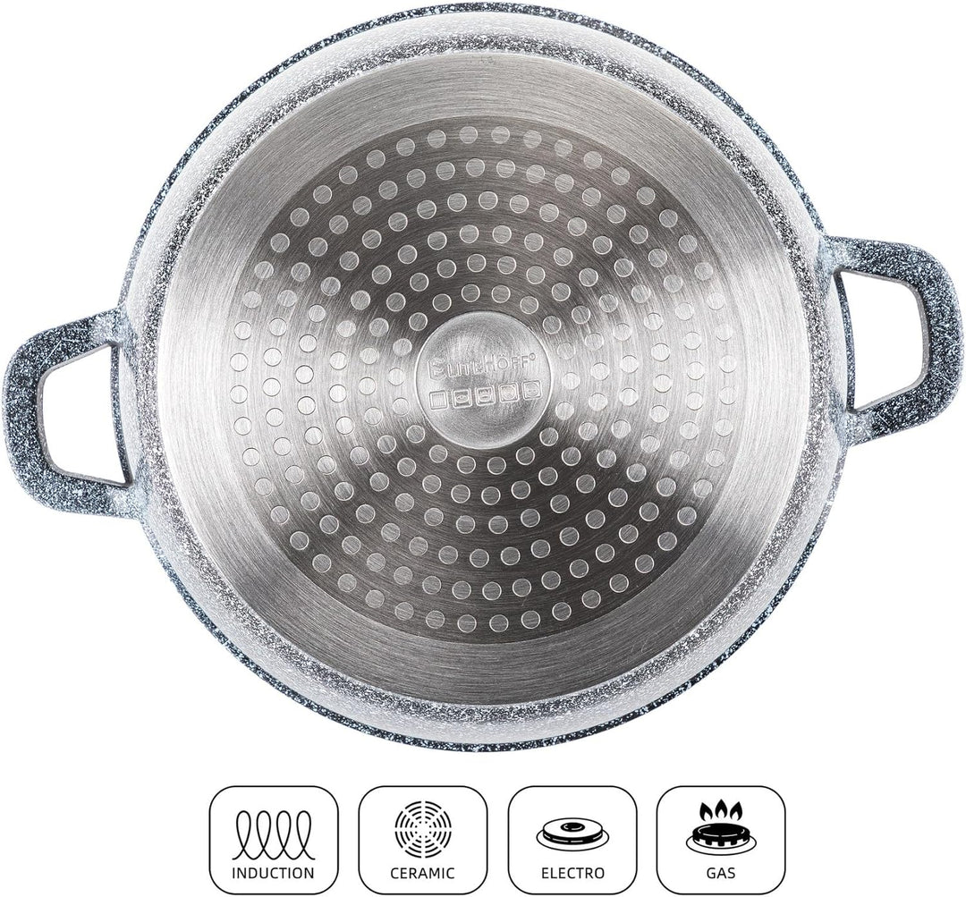 EliteHoff Induktion Topfset mit Stieltopf, 9-tlg Kochgeschirr-Set 16/16/20/24 cm, Kochtopf mit Decke