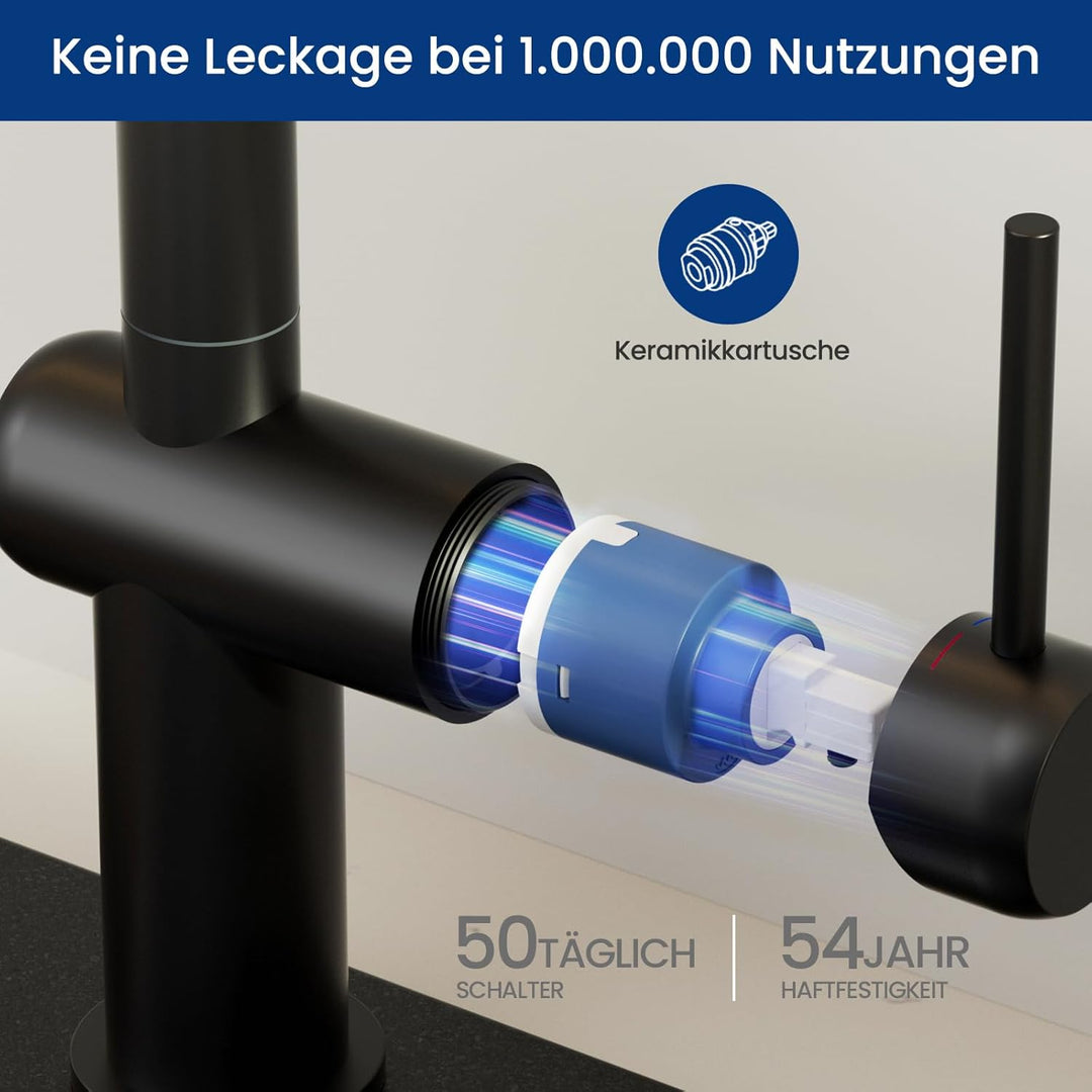 CECIPA Wasserhahn Küche Schwarz, Ausziehbar Küchenarmatur mit Brause Zwei Wasserstrahlarten, Hochdru