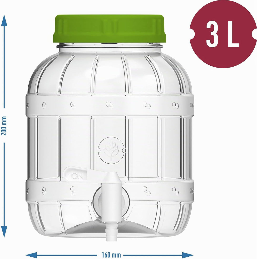 3L Gärballon Kunststoff (PET) Gäreimer Gärbehälter Weinballon + Gärröhrchen + Gummistopfen Gäraufsat