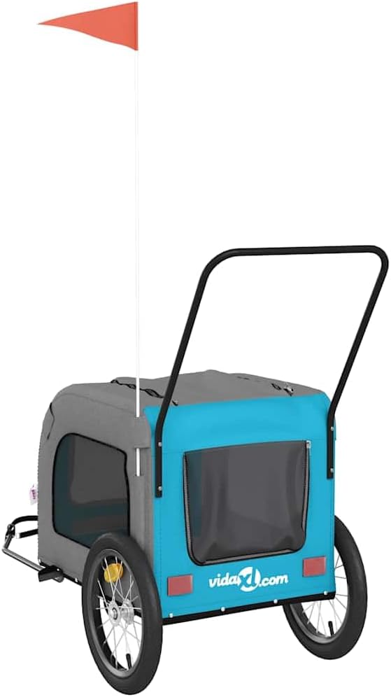 vidaXL Fahrradanhänger Hunde Schwarz und Grau Oxford-Gewebe und Eisen Blau 63 x 121 x 65 cm, Blau 63