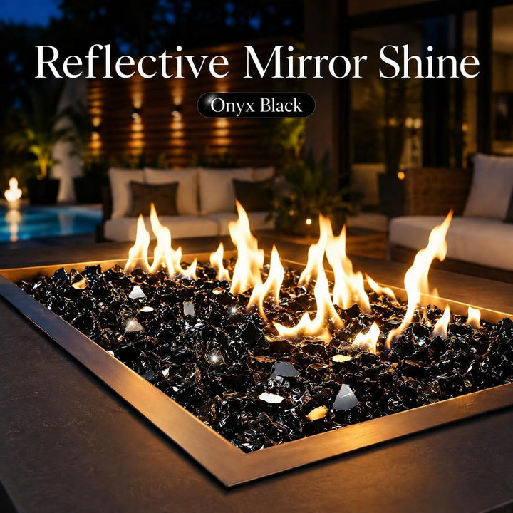 Grisun Onyx schwarzes Feuerglas für Feuerstelle, 1,27 cm hochglänzendes, reflektierendes gehärtetes