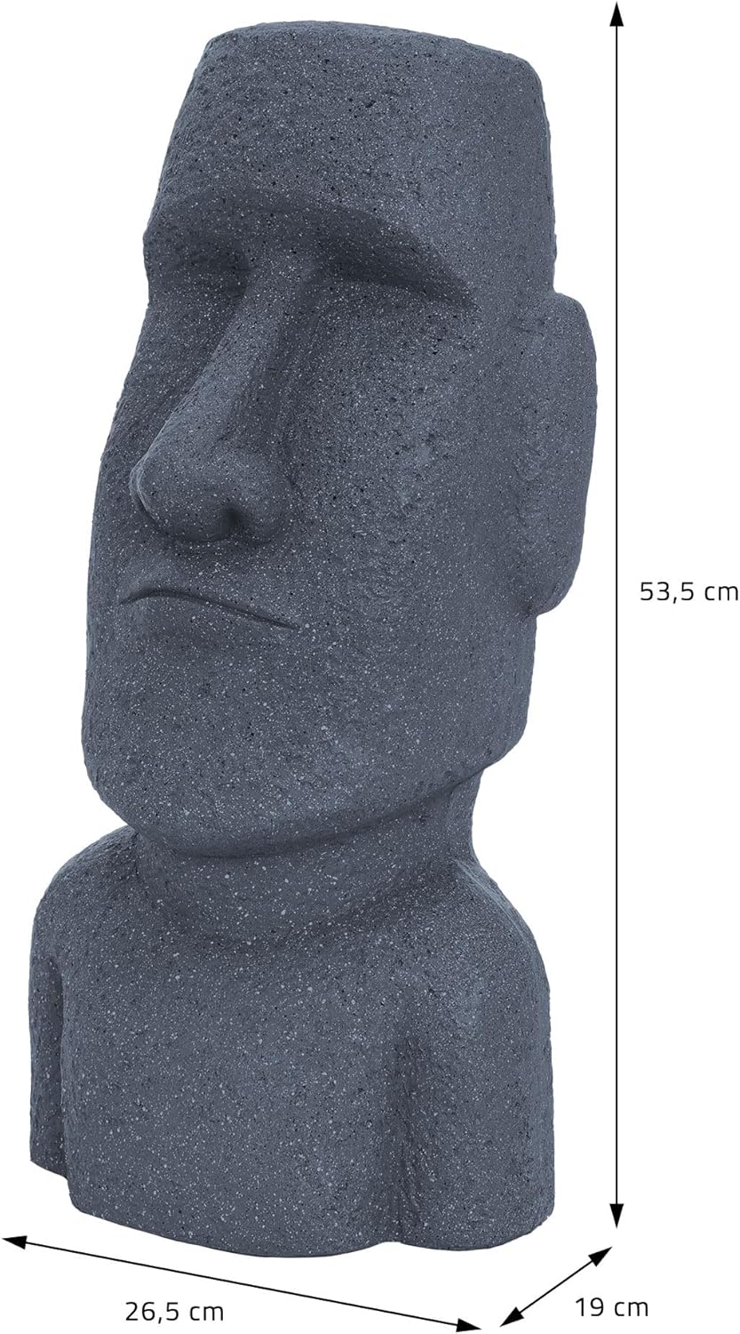 ECD Germany Moai Figur Rapa NUI Kopf 53,5 cm hoch aus wetterfestem Steinguss Kunstharz, Grau, Osteri