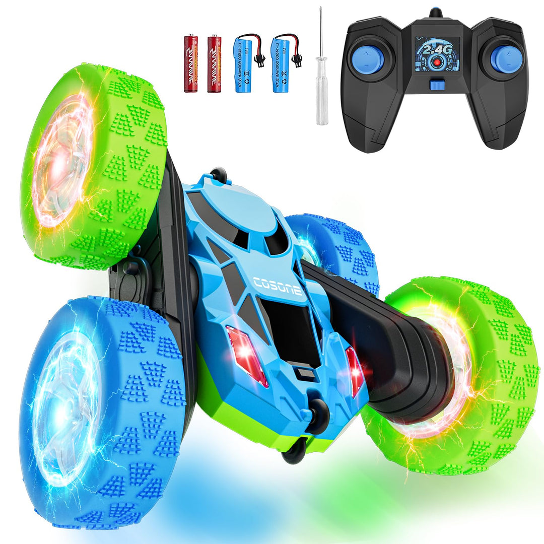 cosone Ferngesteuertes Auto für Kinder RC Stunt Cars mit coolem Rad Lichter 360° drehend Jungen Spie