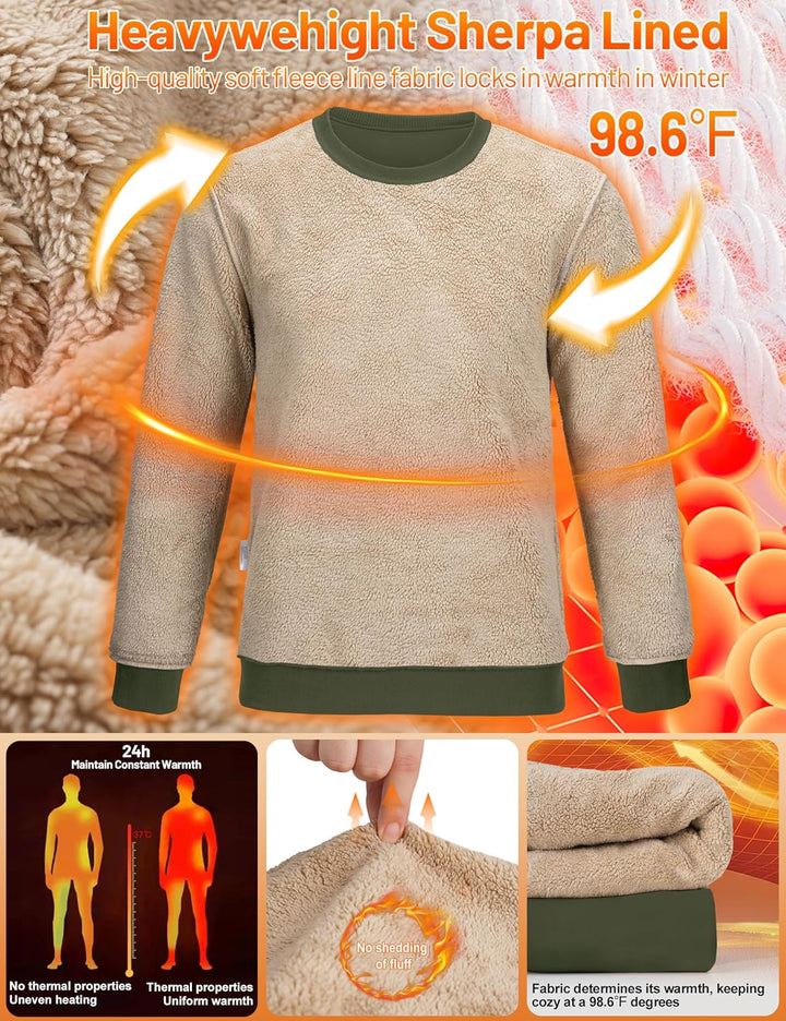 TACVASEN Herren Warme Fleece Pullover Sweatshirts Winter Langarm Shirts mit Fleecefutter S Armee Grü
