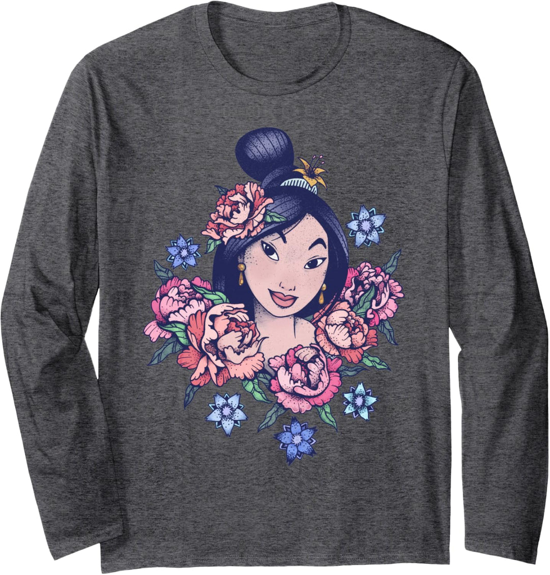 Disney Mulan Floral Portrait Sketch Langarmshirt