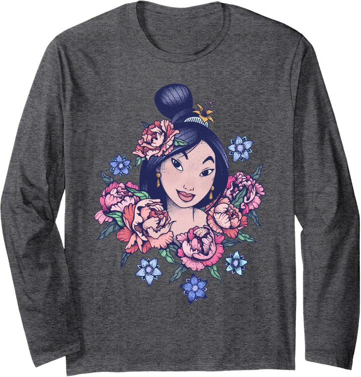 Disney Mulan Floral Portrait Sketch Langarmshirt