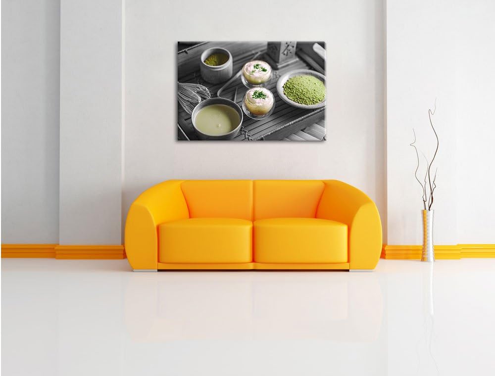 Pixxprint schön dekorierter Matcha Tee als Leinwandbild/Grösse: 100x70 / Wandbild/Kunstdruck/fertig