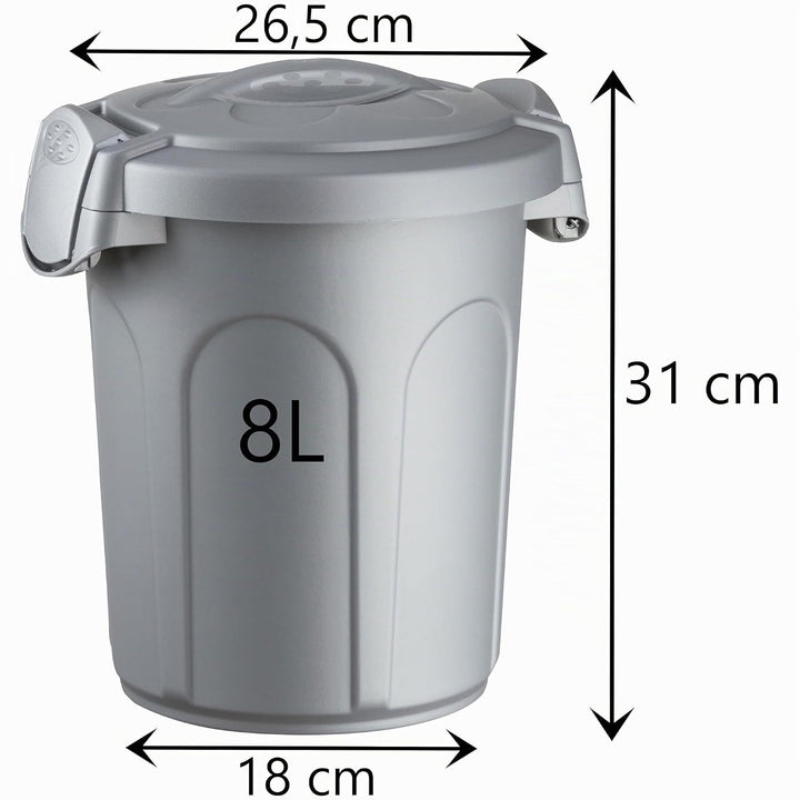 Hummelladen Mülltonne Futtertonne mit verschliessbarem Deckel Silber - 8 Liter - Windeleimer Müllbeh