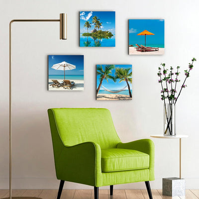 ARTLAND Leinwandbilder auf Holz Wandbild Bild Set 4 teilig je 40x40 cm Quadratisch Landschaft Strand