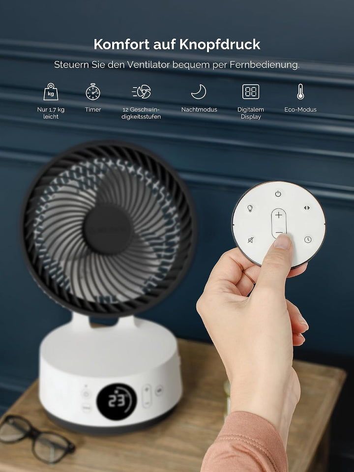 MeacoFan Sefte® 6 Tischventilator, 21 cm, austauschbarer Akku, bis zu 26 Std. Laufzeit, leise ab 22