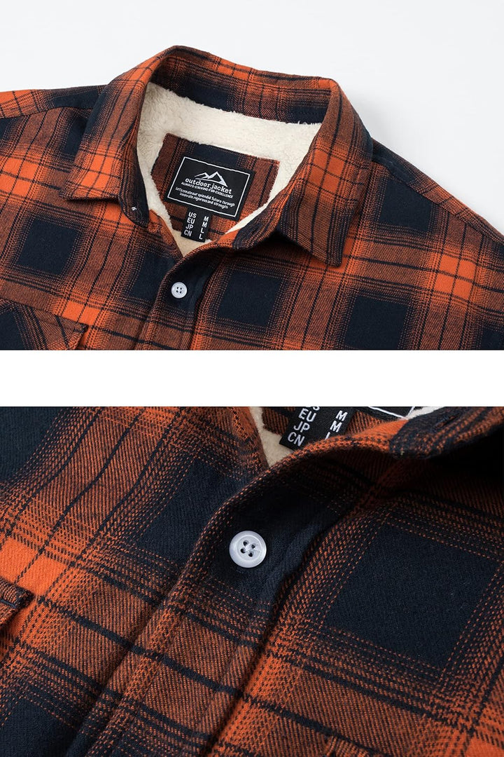 TACVASEN Herren Fleece Thermohemd Warm Flanellhemd Holzfällerhemd Winter Innenfleece Jacke S Orange,