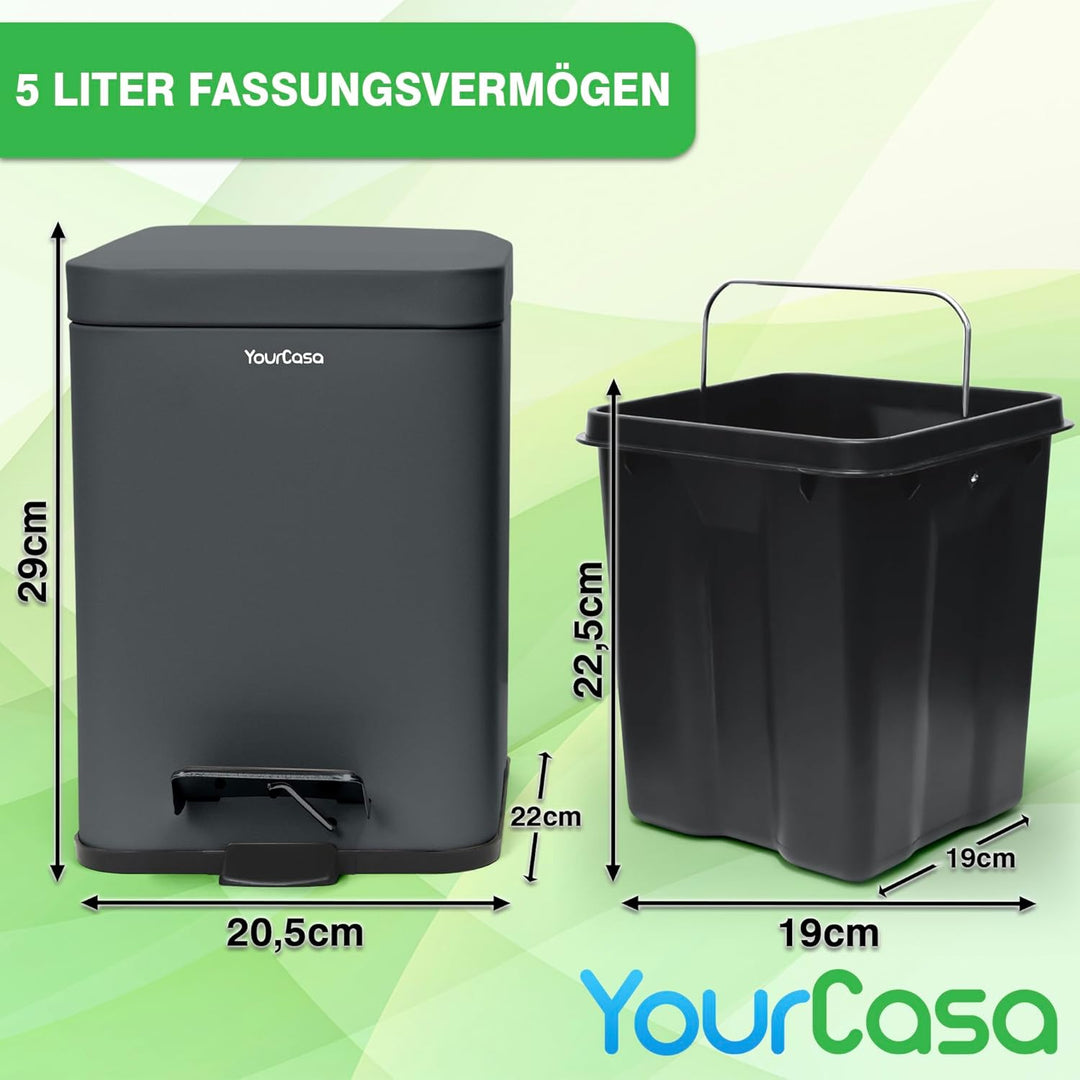 YourCasa® Mülleimer Bad [5L] - Elegantes Design - Badezimmer Mülleimer Klein - Kosmetikeimer Bad Mül