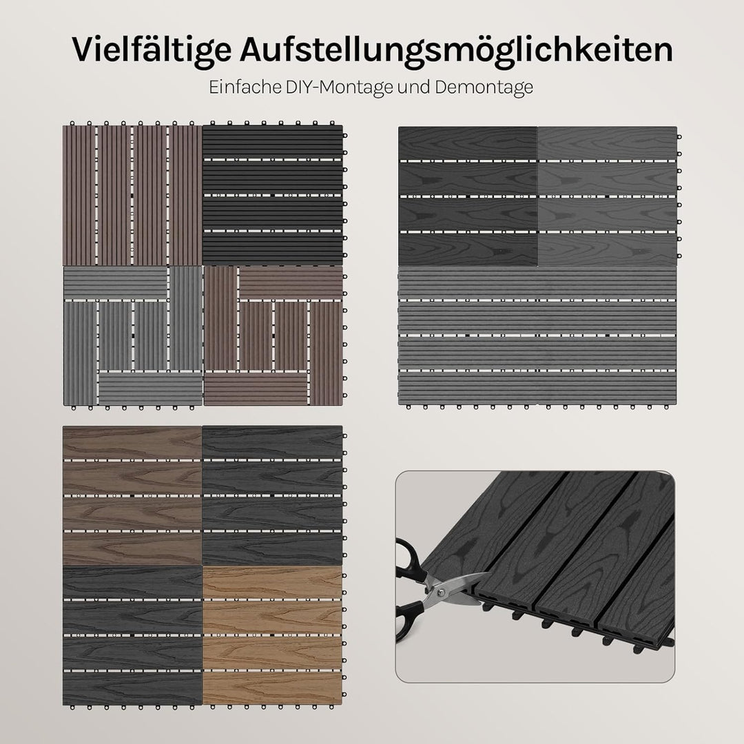 WOLTU WPC Terrassenfliesen Holzoptik Terrassendielen Fliese in Bodenbelag mit klicksystem, für Terra