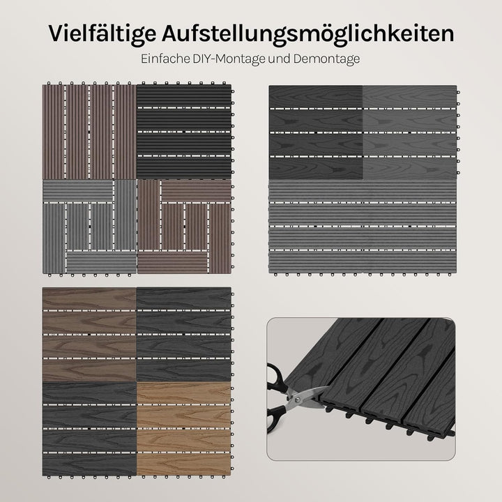 WOLTU WPC Terrassenfliesen Holzoptik Terrassendielen Fliese in Bodenbelag mit klicksystem, für Terra