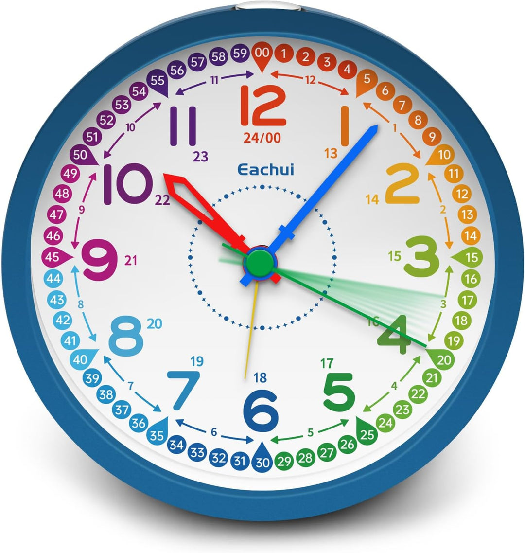 Eachui Analog Wecker Kinder ohne Ticken für Jungen und Mädchen - Lernwecker mit Nachtlicht, Snooze u