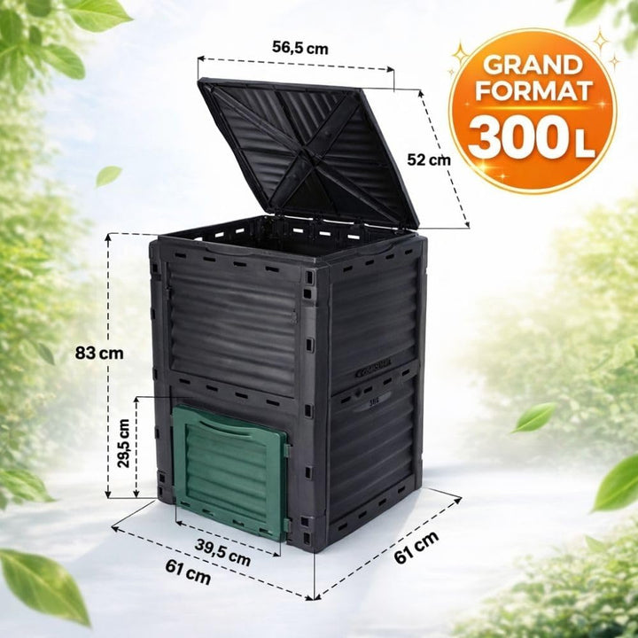 TERRE JARDIN - Gartenkomposter, 300 L - Kompostbehälter, 83 x 61 x 61 cm, aus Polypropylen - Premium