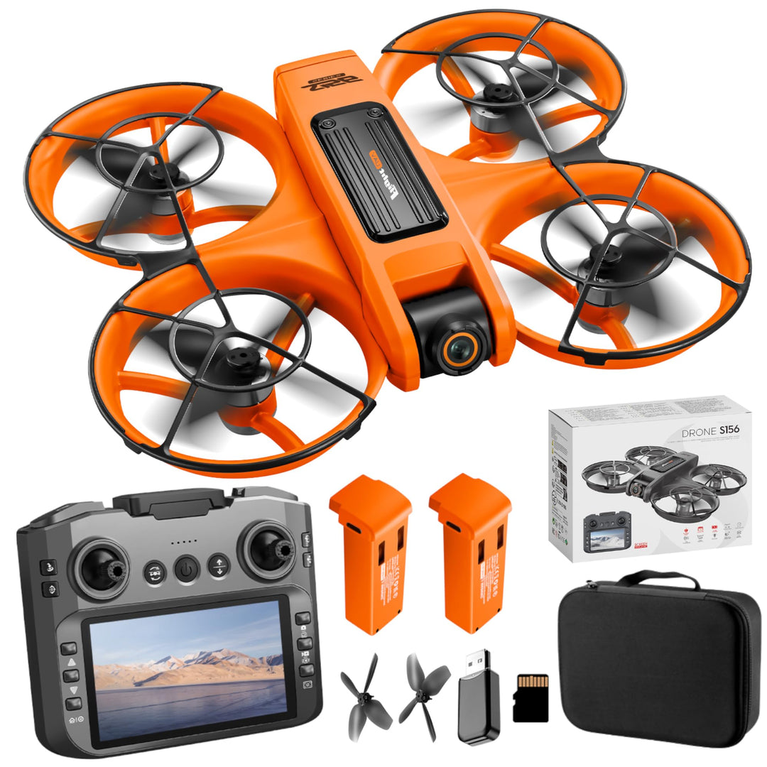 Drohne mit 4,9-Zoll-Bildschirm-Fernbedienung, HD-Dual-Kamera, bürstenlosem Motor, 360° Flips, optisc
