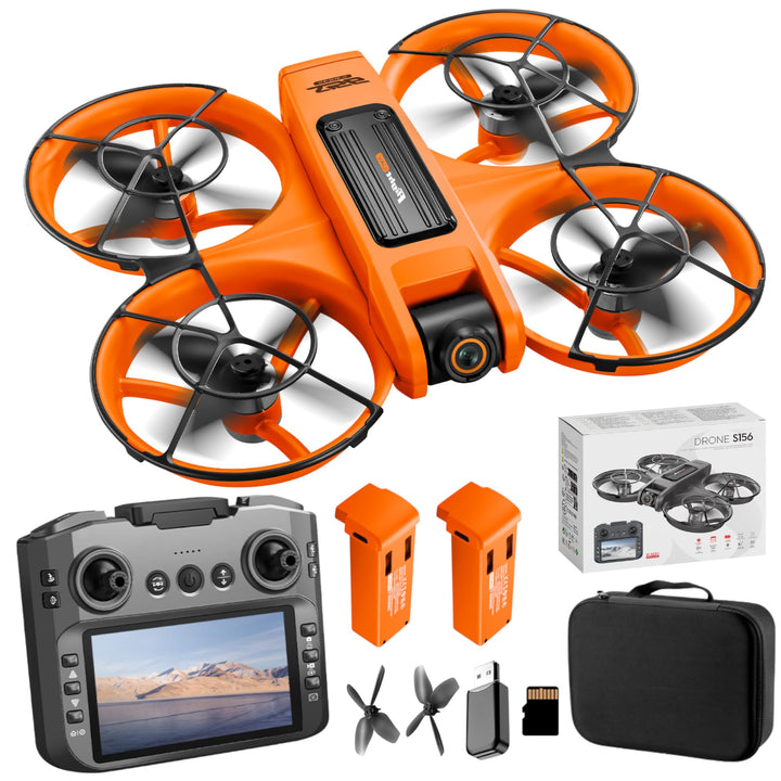 Drohne mit 4,9-Zoll-Bildschirm-Fernbedienung, HD-Dual-Kamera, bürstenlosem Motor, 360° Flips, optisc