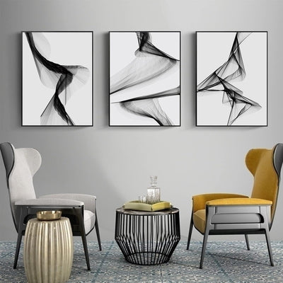 MENAYODA Leinwand Wandkunst Malerei, 3er Set Ohne Rahmen Abstrakte Linie Schwarz Weiss Kunst Wandkun