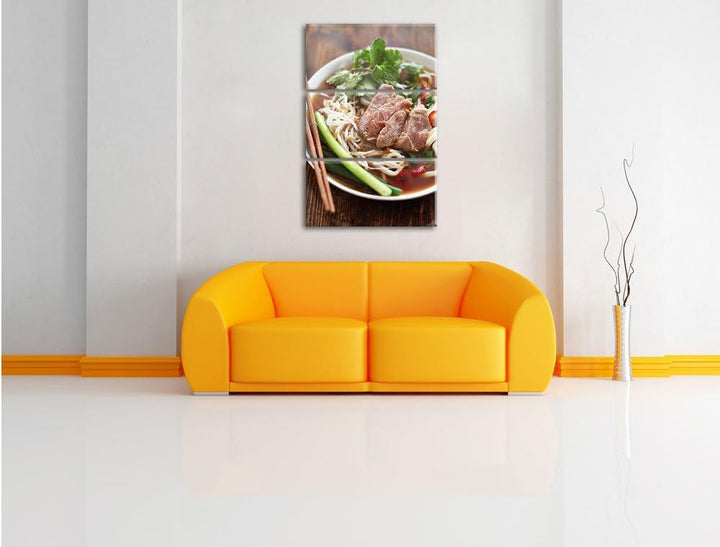 Pixxprint Japanische Miso Nudelsuppe als Leinwandbild/Grösse: 3 Teilig (120x80) cm/Wandbild/Kunstdru