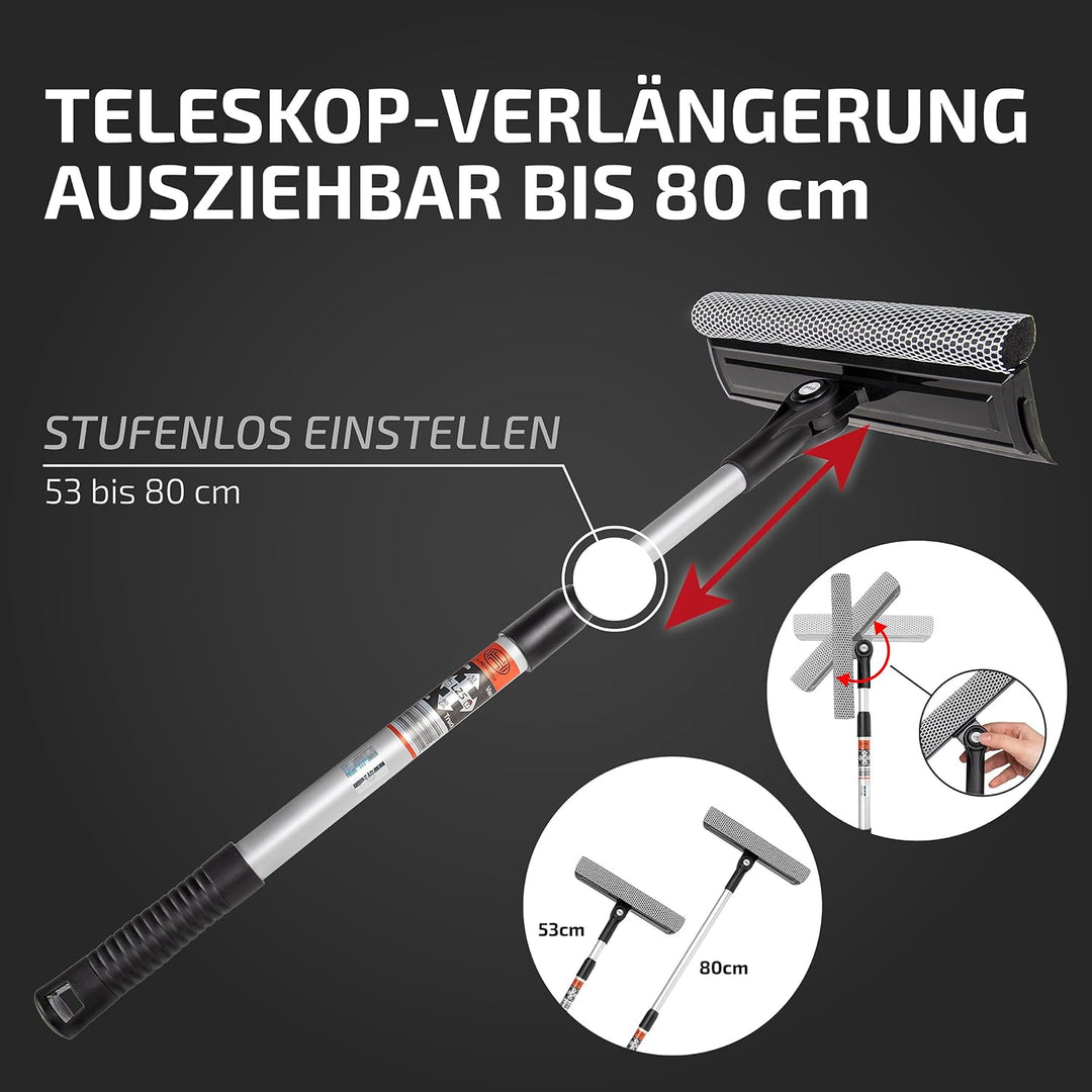 HEYNER® Scheibenreiniger mit Teleskopgriff I klappbar 50-80cm lang I Fensterwischer für Auto, Wohnmo