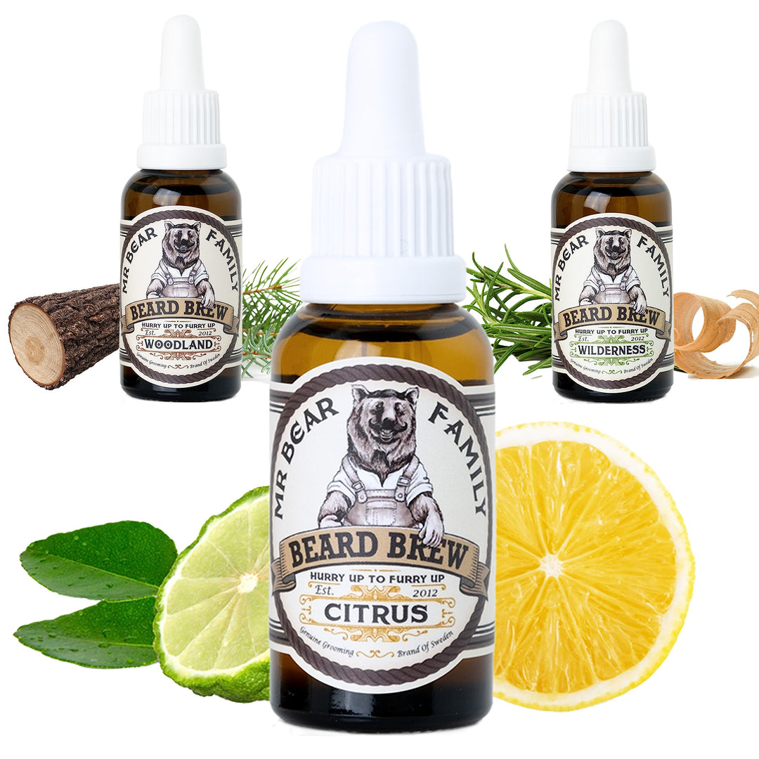 Mr Bear Family Bartöl Herren - Citrus - pflegt und unterstützt Bart Wachstum - nährreiches Bartpfleg
