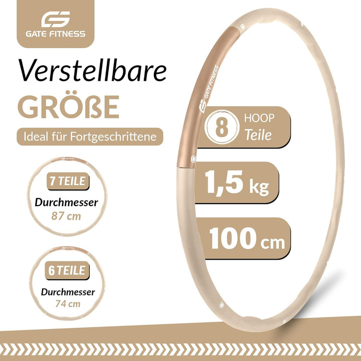 GATE FITNESS Hula Hoop Reifen Erwachsene und Kinder zum Abnehmen [1,2kg / 1,5kg / 2kg] | 6 bis 8 Seg