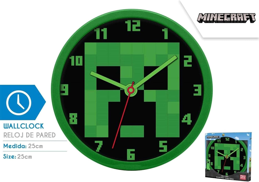 SRV Hub Minecraft Kinder-Wanduhr, 25 cm, minimaler Sound, Wanduhr für Kinder, Lernzeit, buntes Ziffe