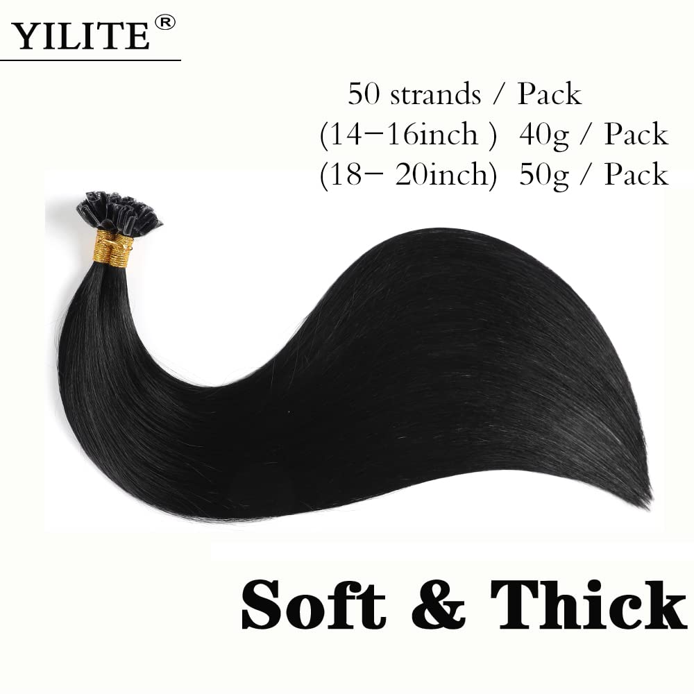 YILITE Bondings Extensions Echthaar 40cm 40g 50 Strähne Remy U Tip Extensions Echthaar Bondings Exte