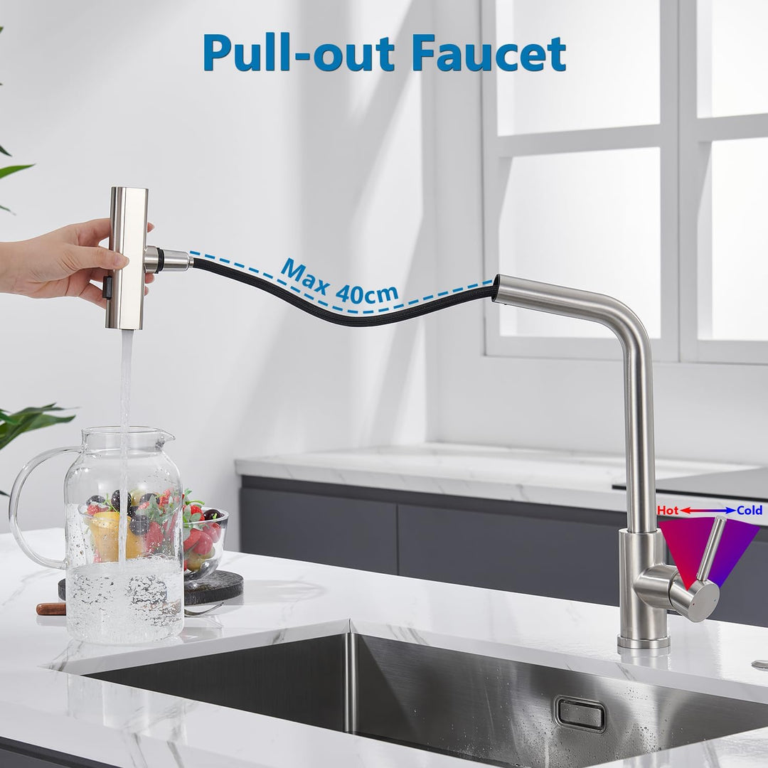 Ulytid Wasserhahn Küche Ausziehbar, Küchenarmatur mit Brause Ausziehbar 3 Modus, Hochdruck Armatur K