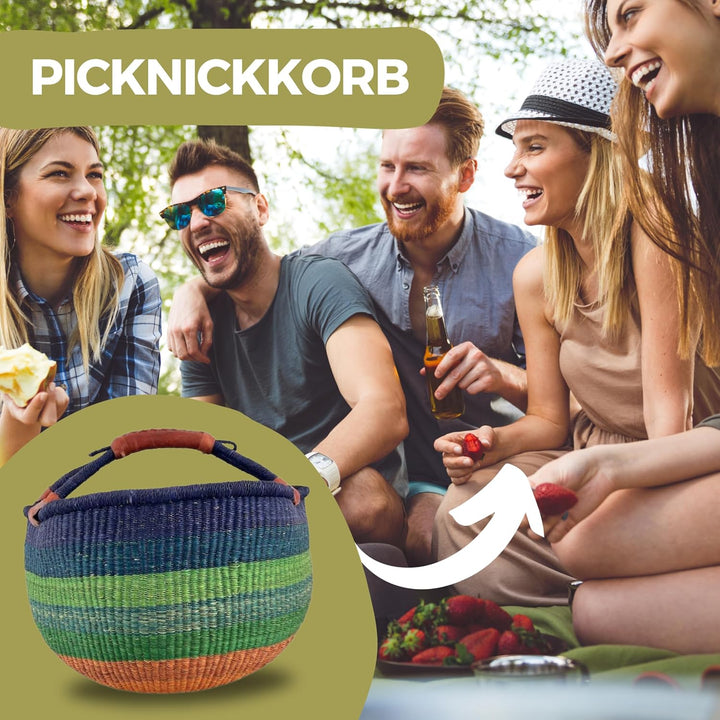 Bolga Korb Afrika - XXL - Das Original aus Ghana - Bunt - Fair Trade - Rund - Viele Farben - Afrikan