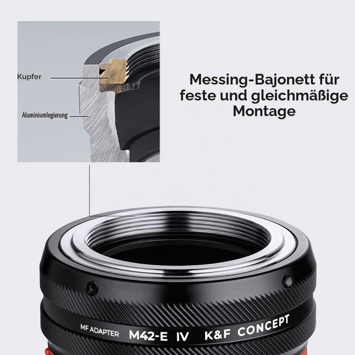 K&amp;F Concept Lens Mount Adapter M42-NEX IV Manueller Fokus Kompatibel mit M42 Objektiv und Sony E Mou