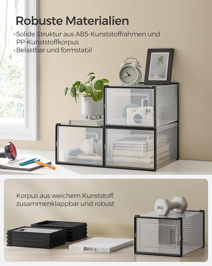 SONGMICS Schuhboxen, 18er Set, Schuh-Organizer aus Kunststoff, faltbar und stapelbar, für Schuhe bis