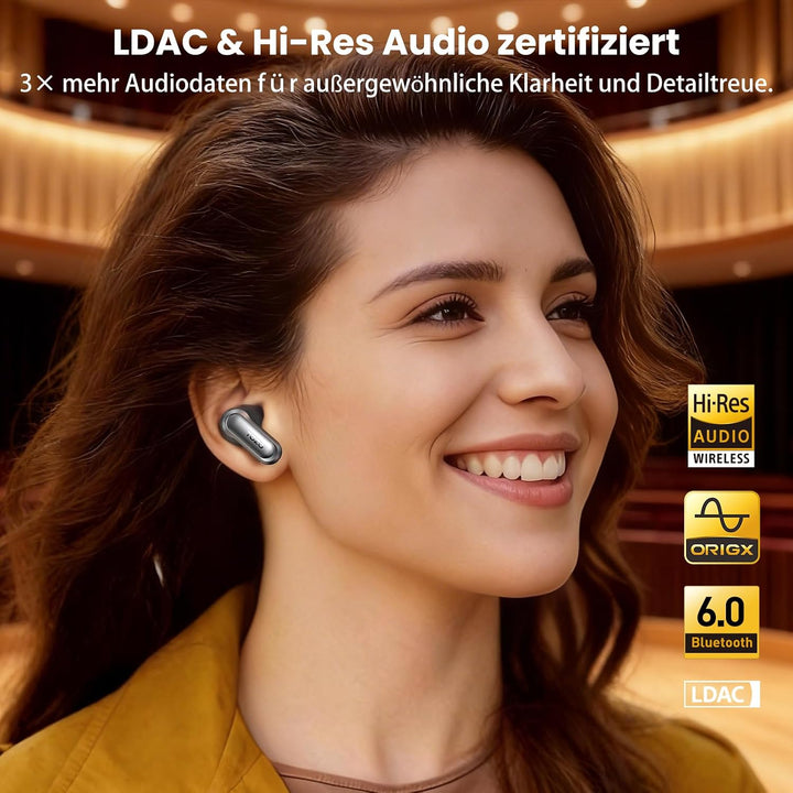 TOZO NC20 Bluetooth-Kopfhörer 6.0,6 Mics & ENC AI für kristallklare Anrufe,LDAC Hi-Res Audio,IPX8,Ve