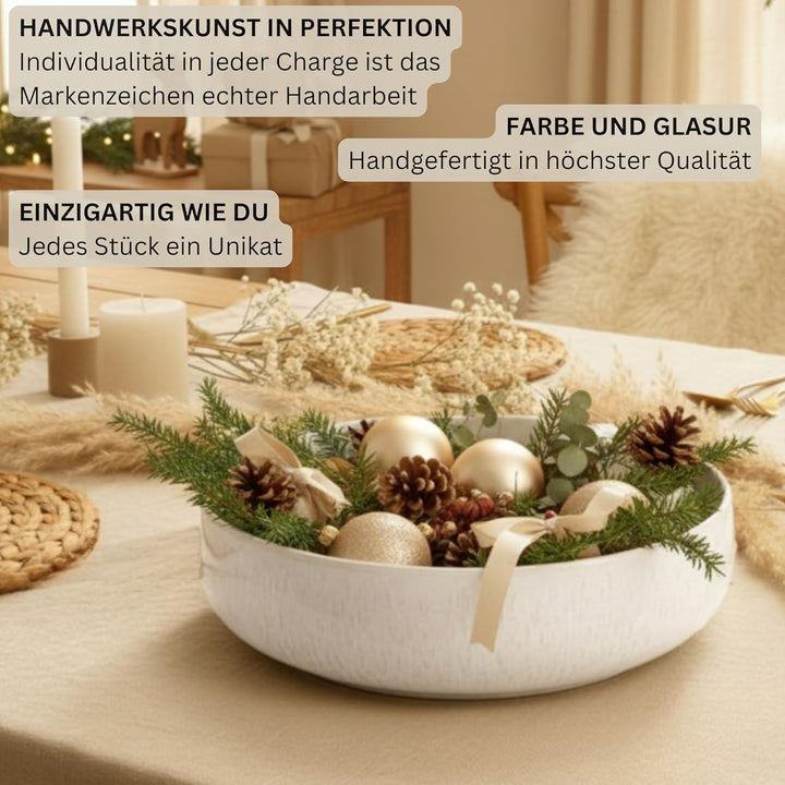 Sänger | Servierschale Korfu, Grosse Schale aus hochwertigem Steingut Handmade, Salatschale & Obstsc