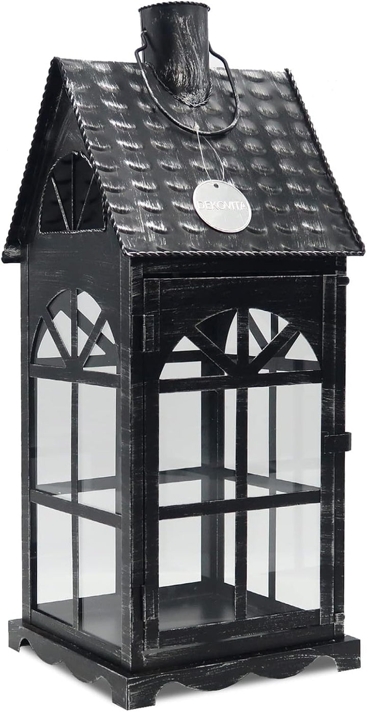 Dekovita 50cm Metall-Laterne Lichthaus - Gartenlaterne mit Glas-Scheiben - Windlicht Haus Deko-Later