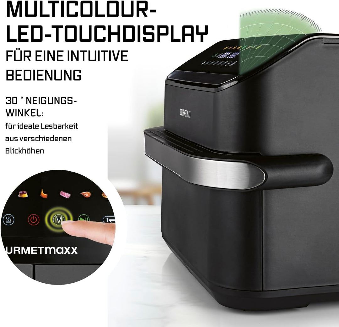 GOURMETmaxx Heissluftfritteuse, 10 L - 2 x 5 L Airfryer Vario-Kammer | Fritteuse mit 8 Programmen &amp;