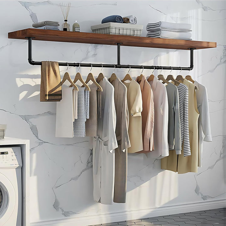 Industrierohr Kleiderstangen, 180cm Kleiderständer Wandmontage, Platzsparend Robuster Abnehmbare Ret