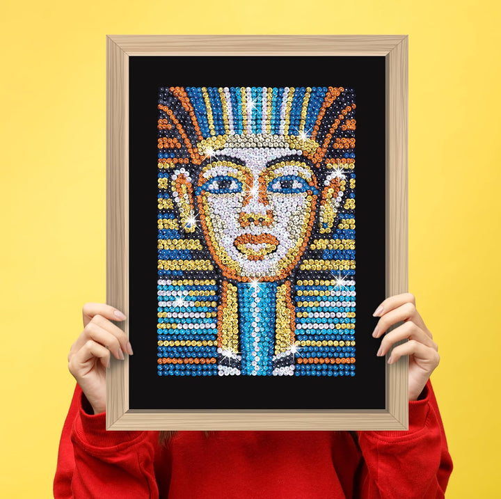 Kitfix - Sequin Art Tutanchamun mit Holzrahmen - 27 x 36cm - Sequin Art Blue Premium - Paillettenbil