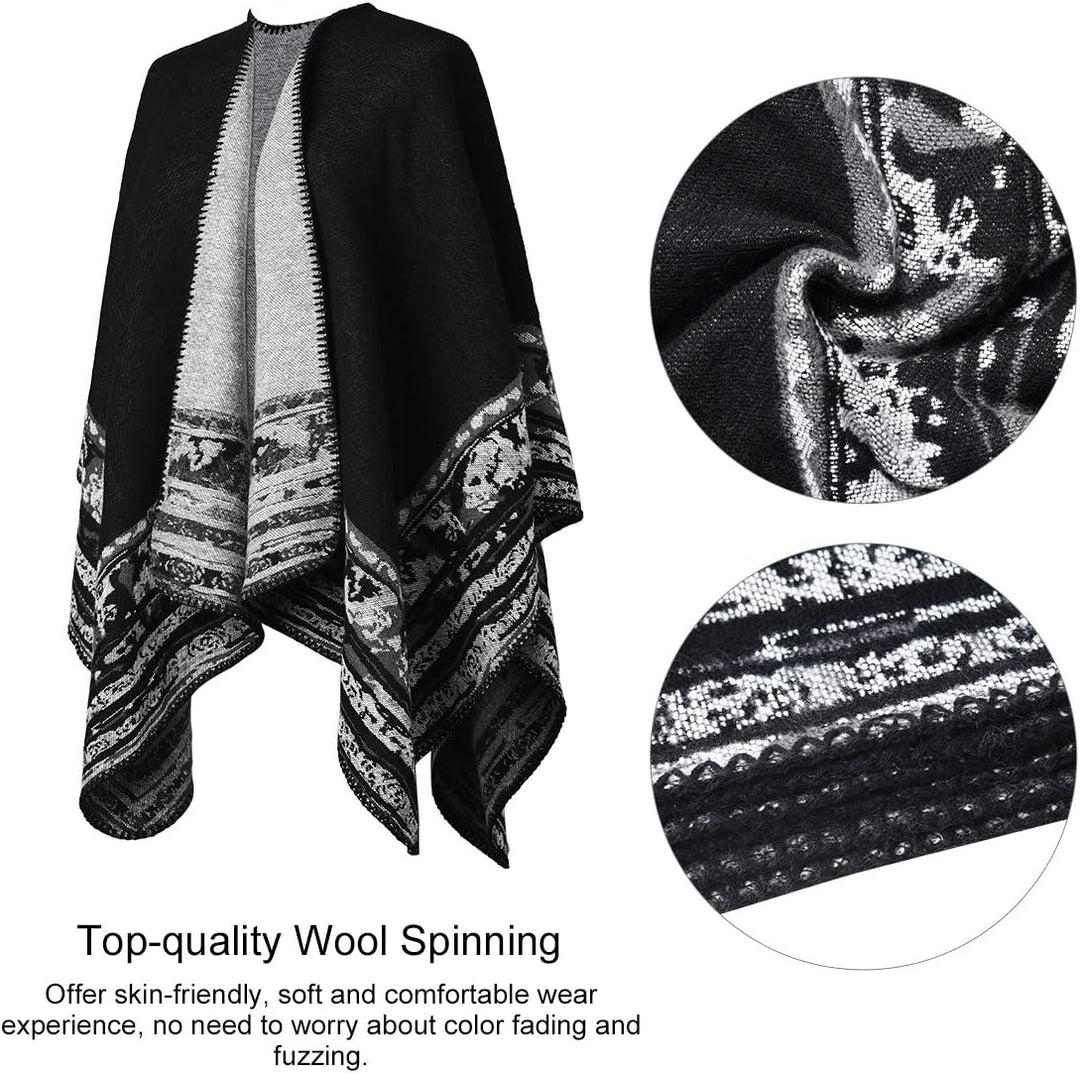 Winter Warme Poncho Schal Wrap - Herbst Open Front Cape Winddichte Strick Wolle Mantel Decke Kap-Sch