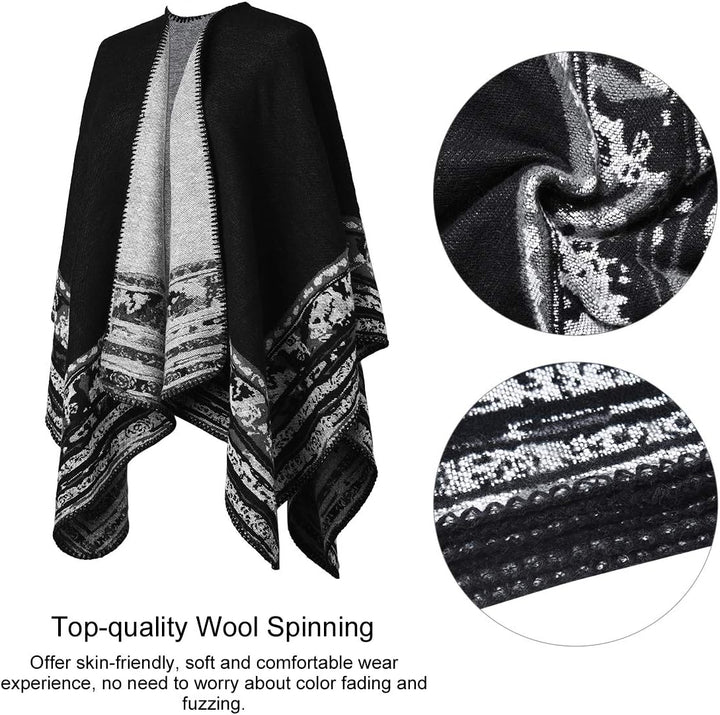 Winter Warme Poncho Schal Wrap - Herbst Open Front Cape Winddichte Strick Wolle Mantel Decke Kap-Sch