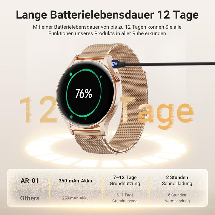 Smartwatch Damen Herren Rund mit Telefonfunktion- 1.32" AMOLED Display, Fitnessuhr mit 110+ Sportmod